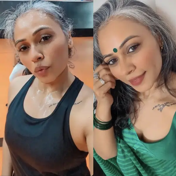 Sexy Randi White Hair Milf Busty Aunty Saree Strip