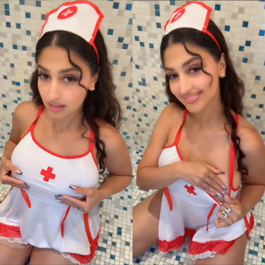 Flawless Playing With Whip Cream In Nurse