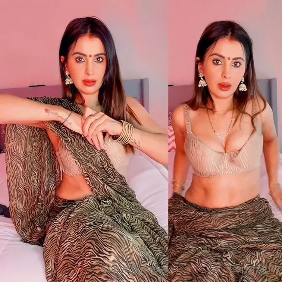 Very Cute Bhabhi Meeti kalher in Saree Strips