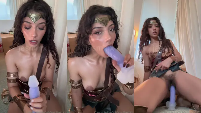 Jasminx Wonder Woman Takes Her Purple Dildo Deep